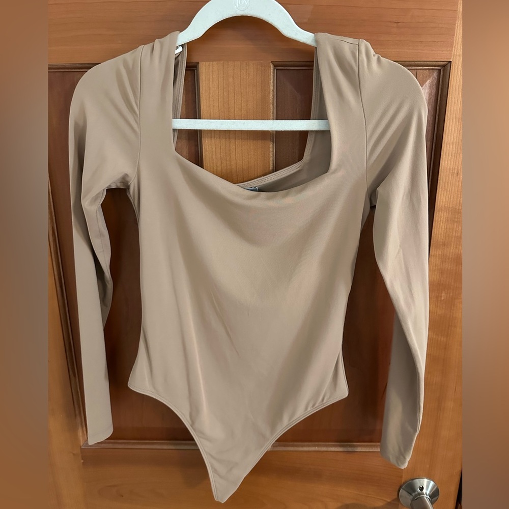 Babaton Tan Long Sleeve Contour Bodysuit